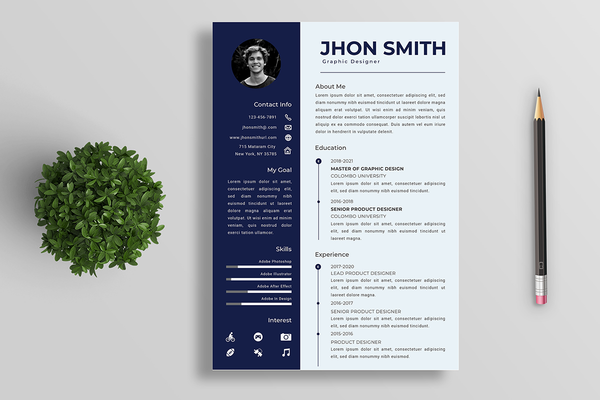 CV / Resume Template - Stylish Nevi Blue Resume Design Sample