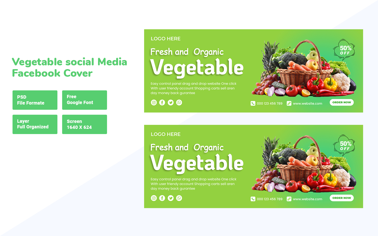 Fresh and Organic Vegetable Food Menu Social Media Facebook Cover