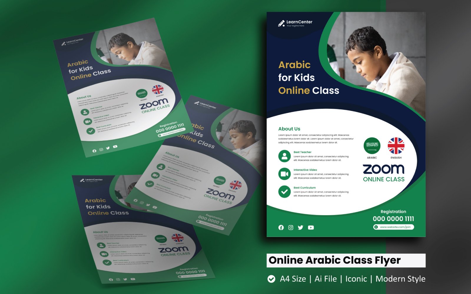 Online Arabic Class Flyer Corporate Identity Template