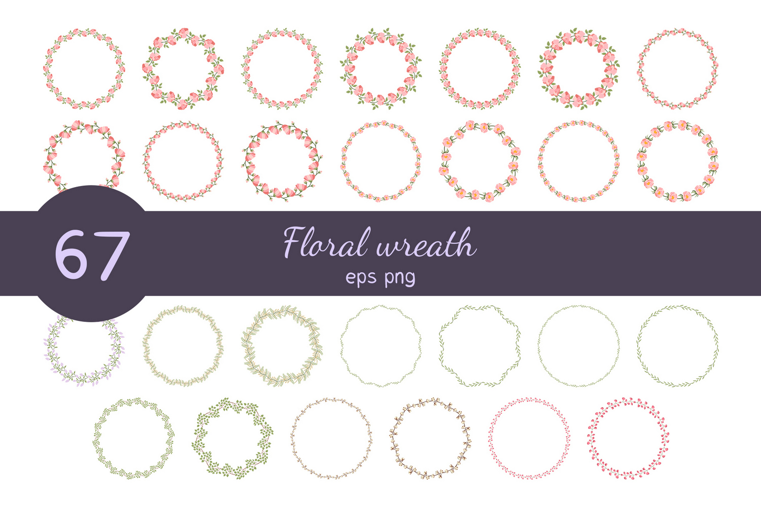 Floral Wreath Bundle 67 Frames Set Vectors