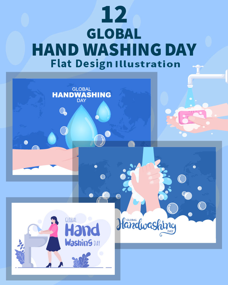 12 Washing Hands For Prevent Covid 19 Vector