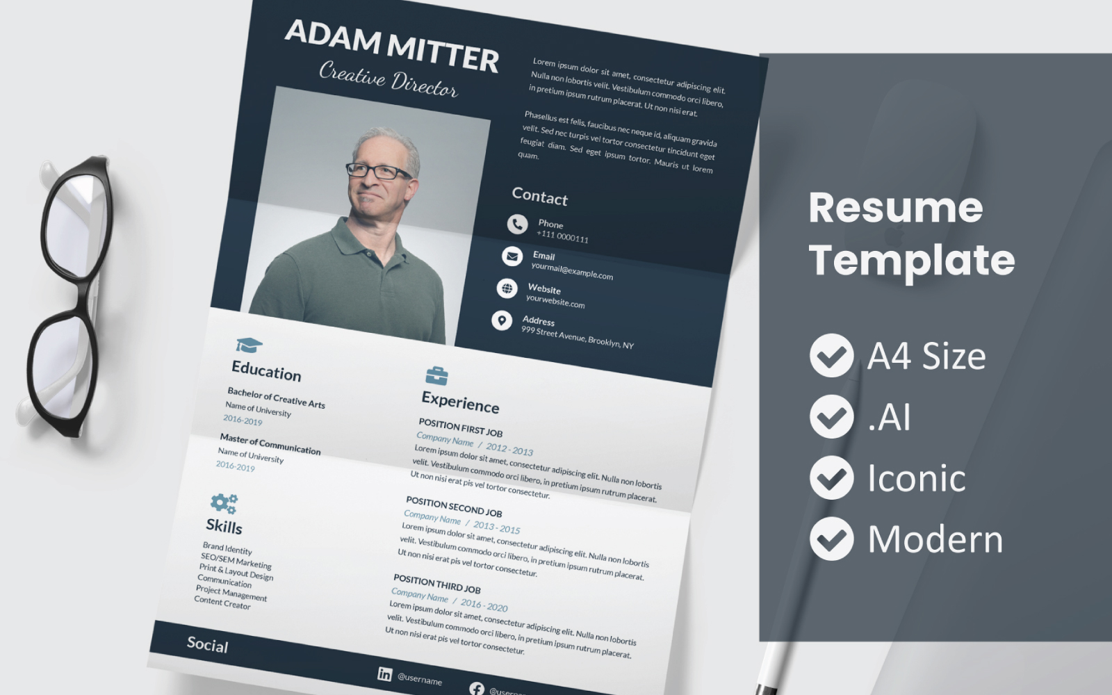 Half Block Printable Resume Template