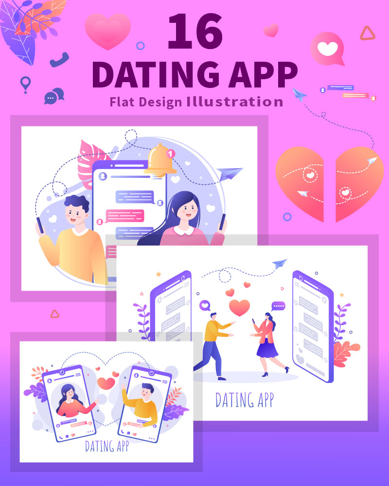 16 Dating App Flat Design Illustration