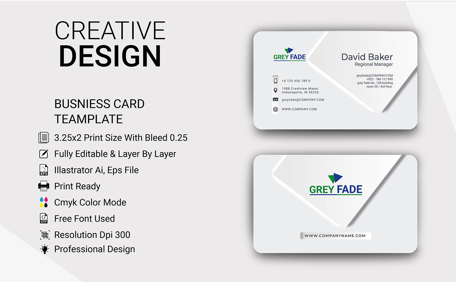 Gray Fade Creative Clean & Clear Business Card Template