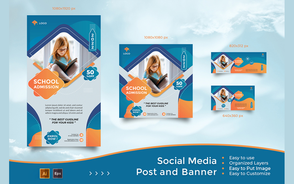 School Education Admission - Social Media Post And Banner Promotion Template