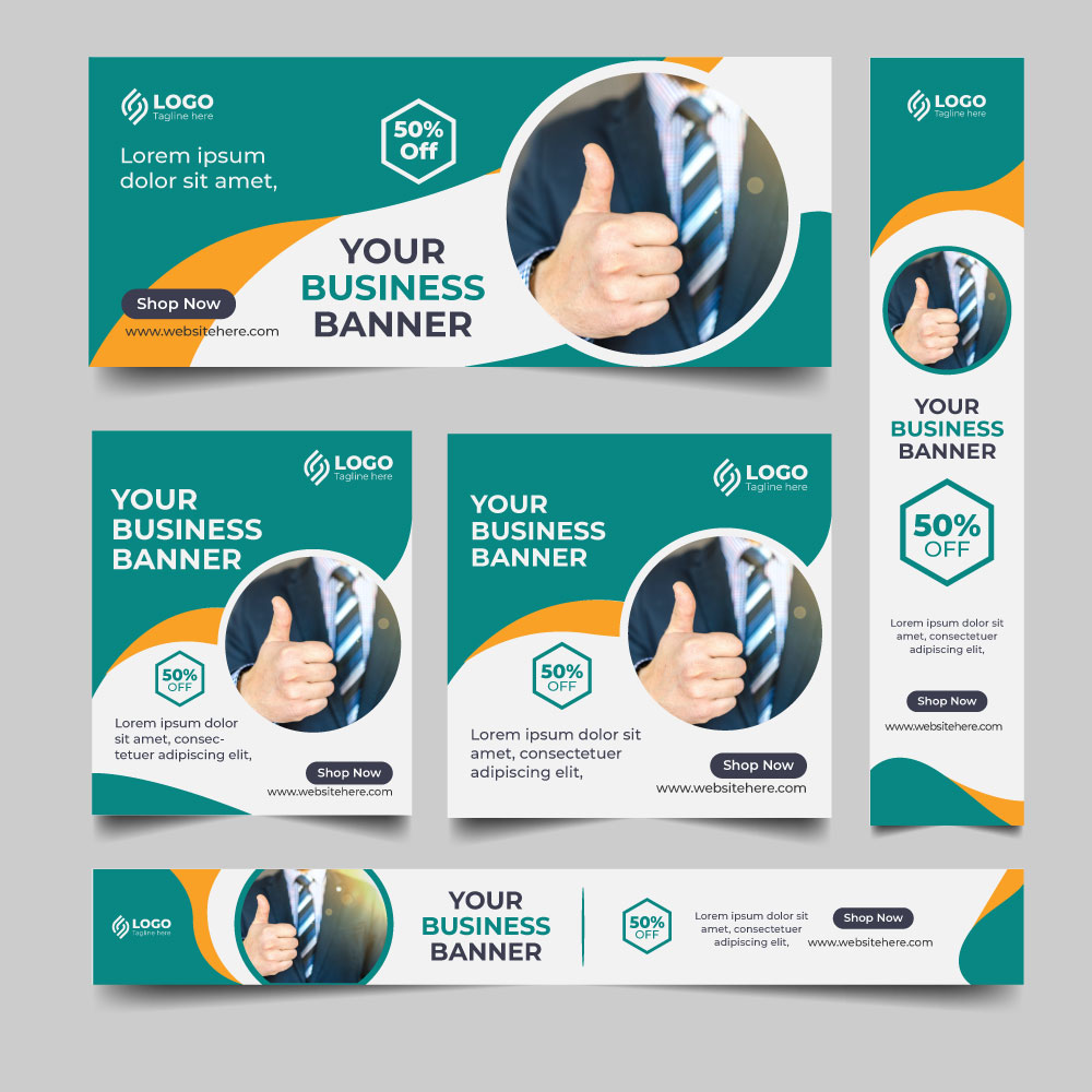 Business Web Banner Design Set. Website Ads Design Template