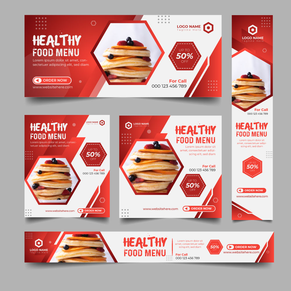 Fast Food Web Banner Design Set. Website Ads Design Template.
