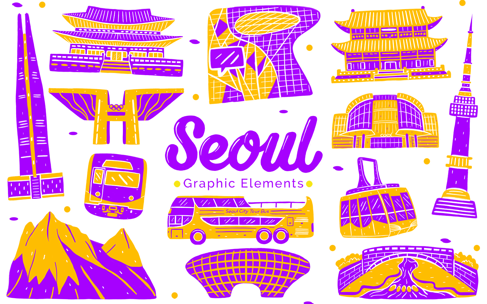 Seoul Landmark - Graphic Elements Illustration