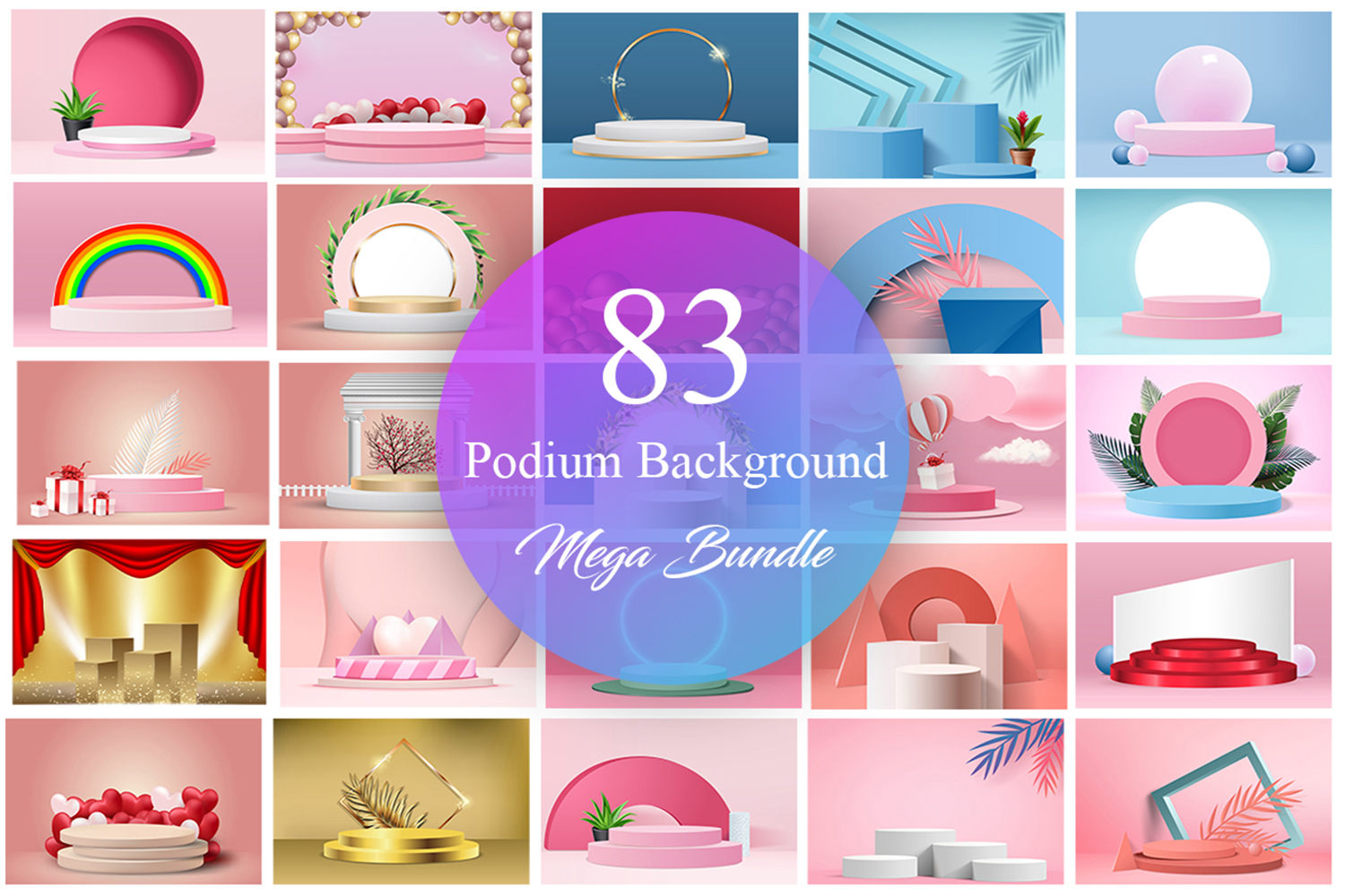 Podium Background Mega Bundle, Product Presentation 3D Podium Background Bundle