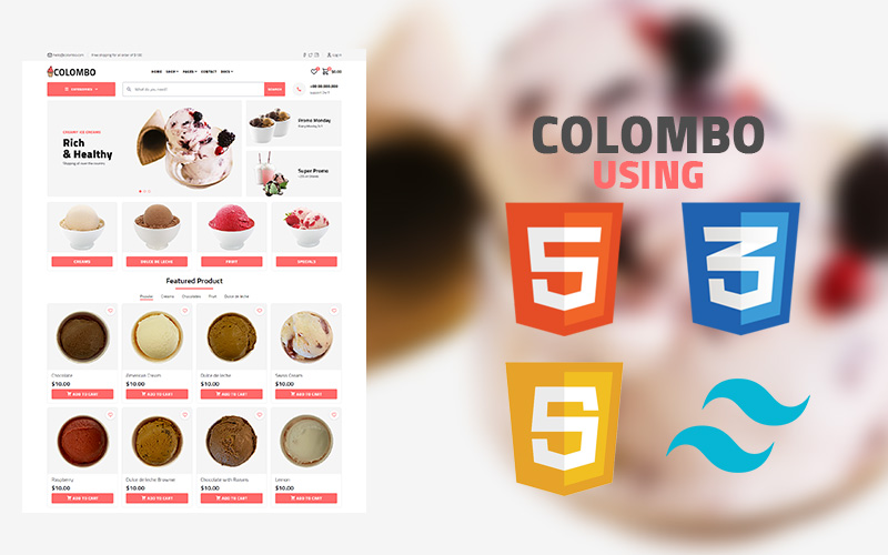 Colombo - Ice Cream Store | Multipurpose eCommerce Website Template | HTML - Tailwind CSS