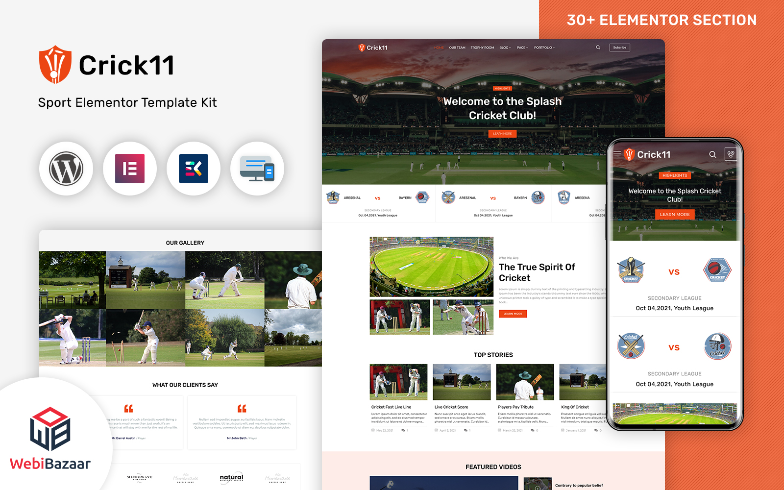 Crick11 - Sports Clubs & Events WordPress Elementor Theme