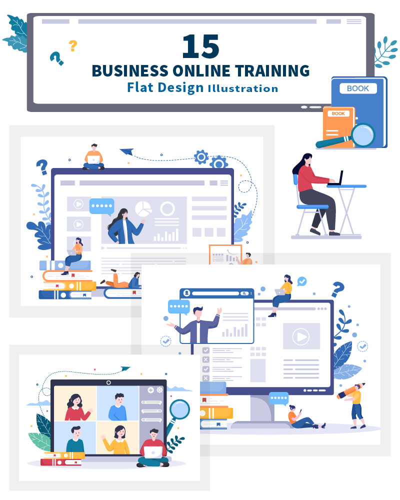 15 Business Online Training Vector Illustration