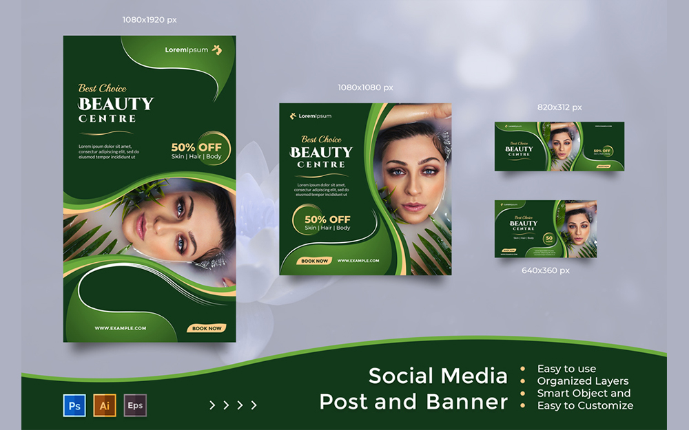 Beauty Center Service - Social Media Post And Banner Templates