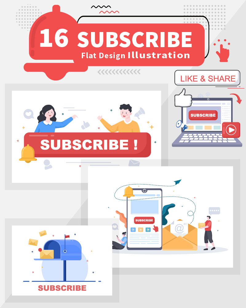 16 Subscribe Icon Button Vector Illustration