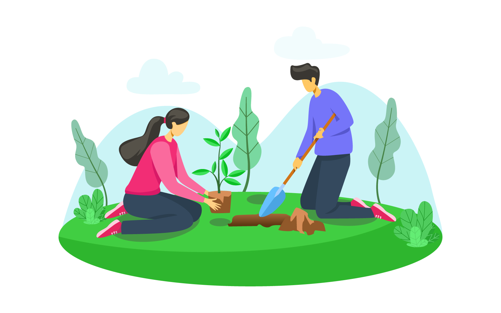Tree Planting Vector Illustration Design