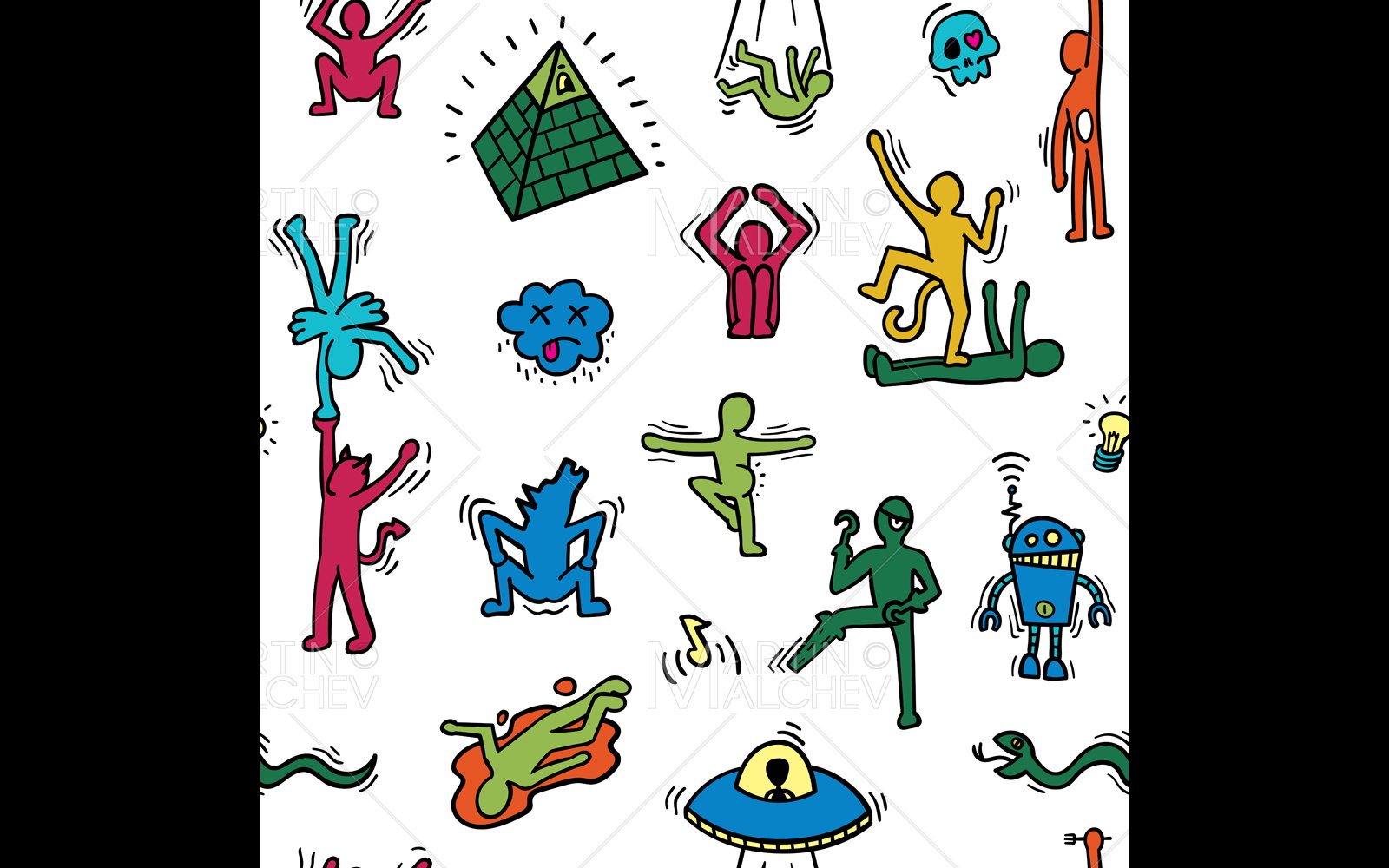 Crazy Cartoon Pattern Vector Illustration