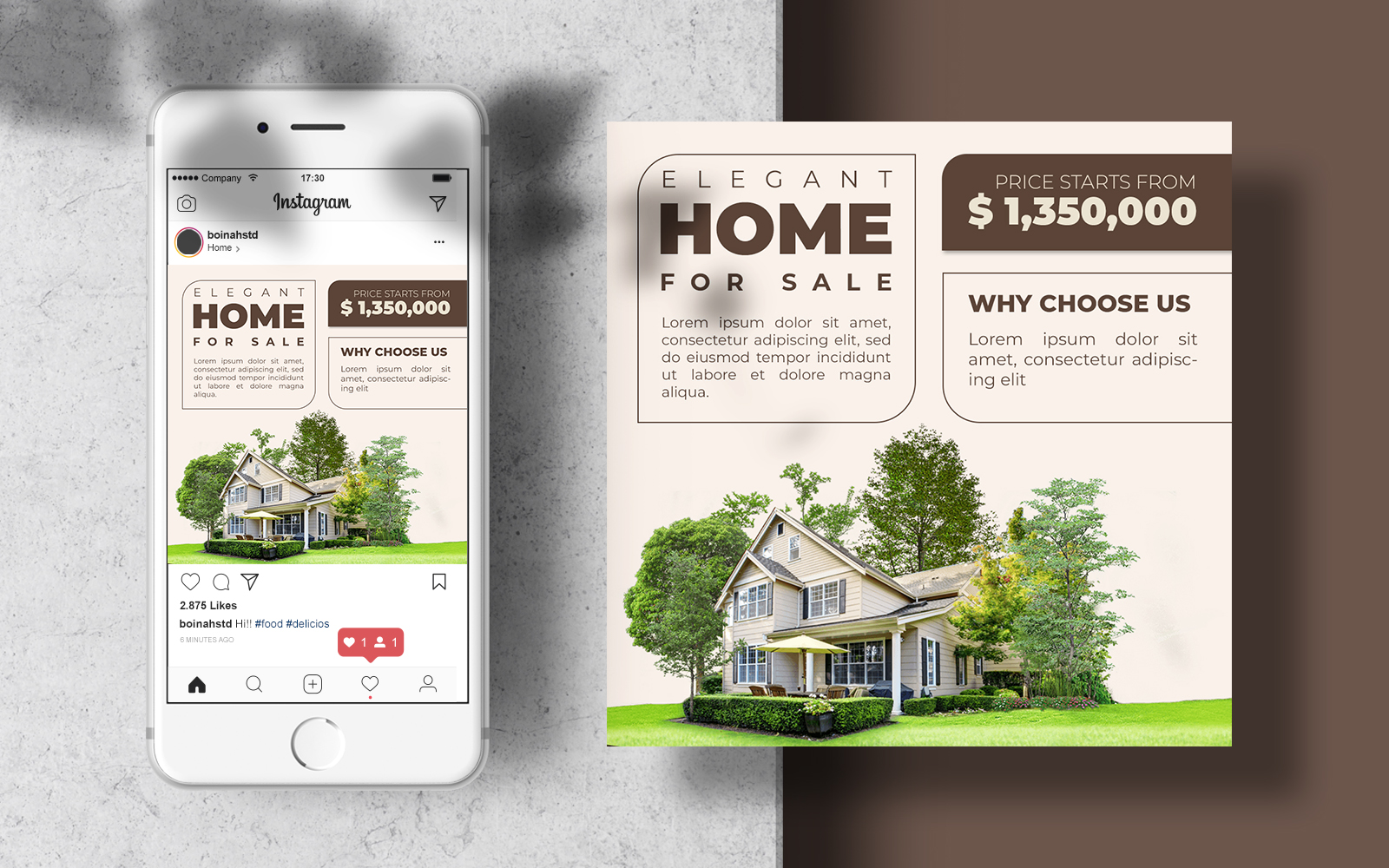 Elegant Home For Sale Instagram Post Banner Template