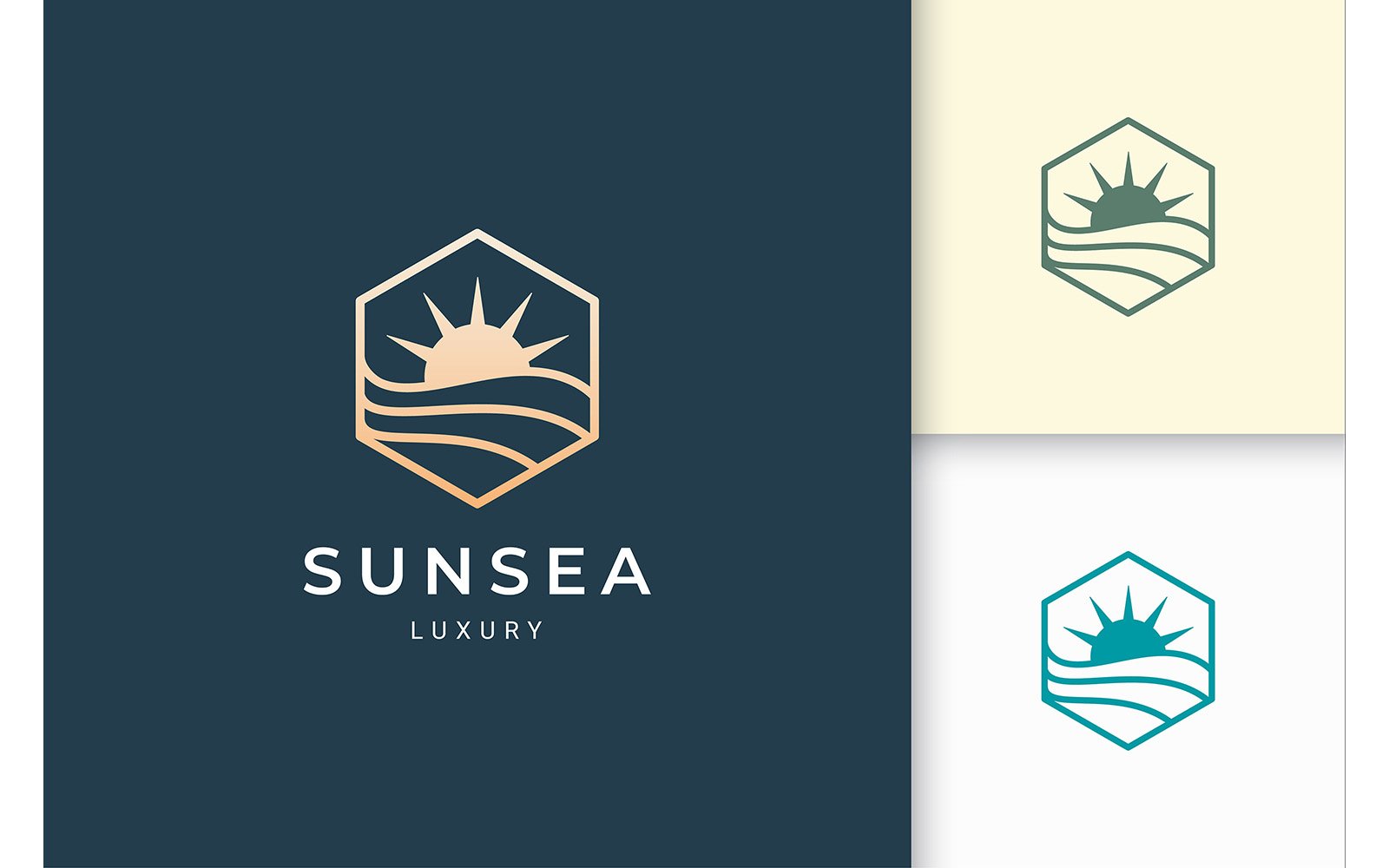 Pool Logo with Ocean and Sun