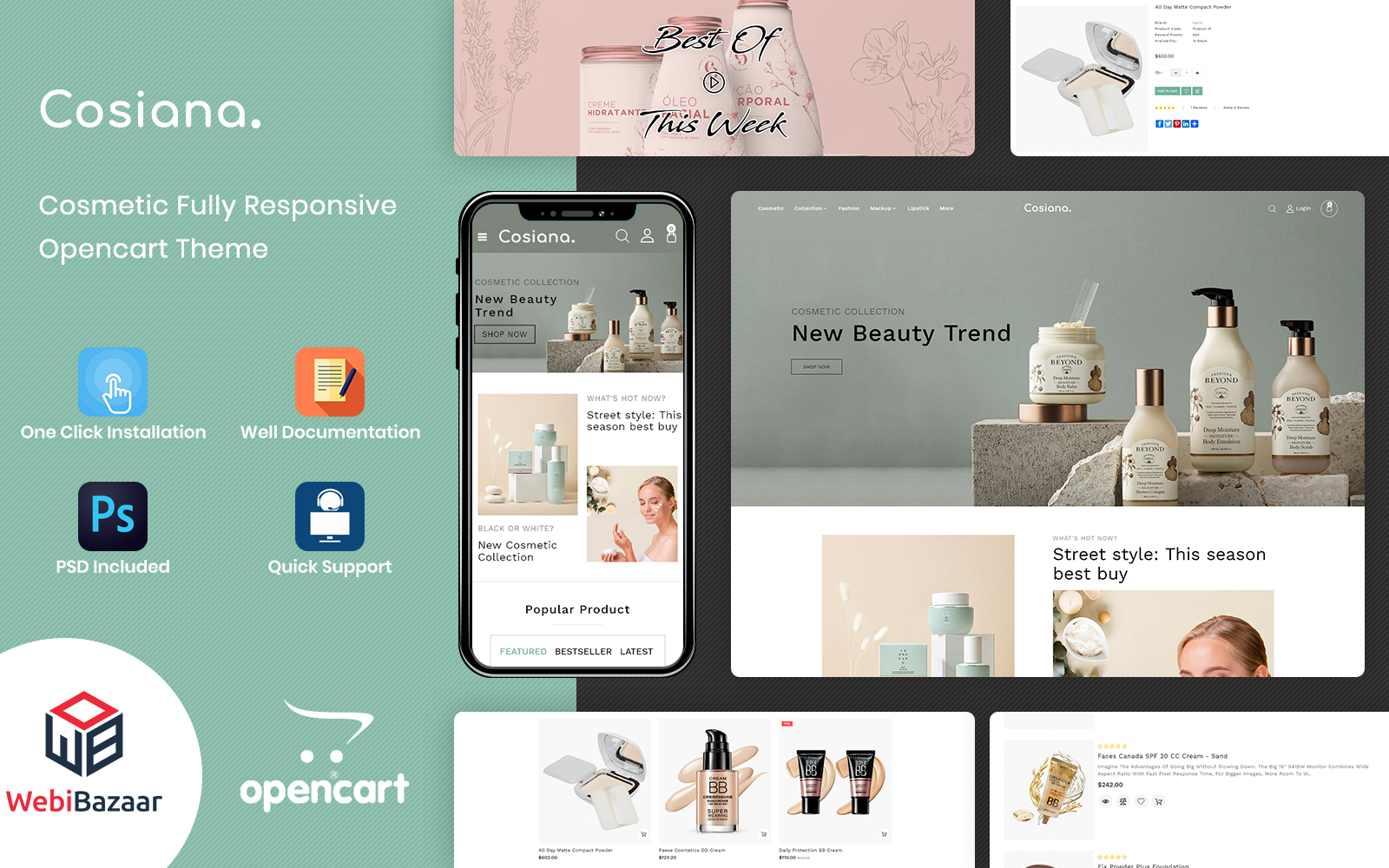 Cosiana - Cosmetics Ecommerce OpenCart Theme