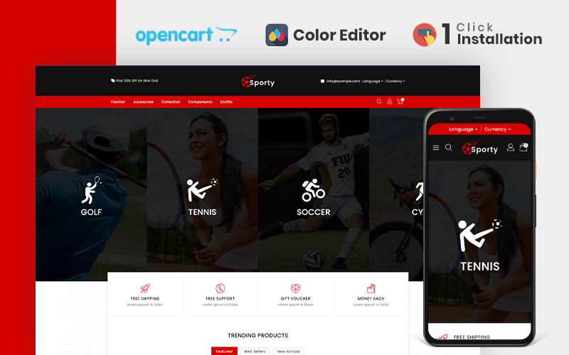 Sporty Sports and  Accessories Store Opencart Theme
