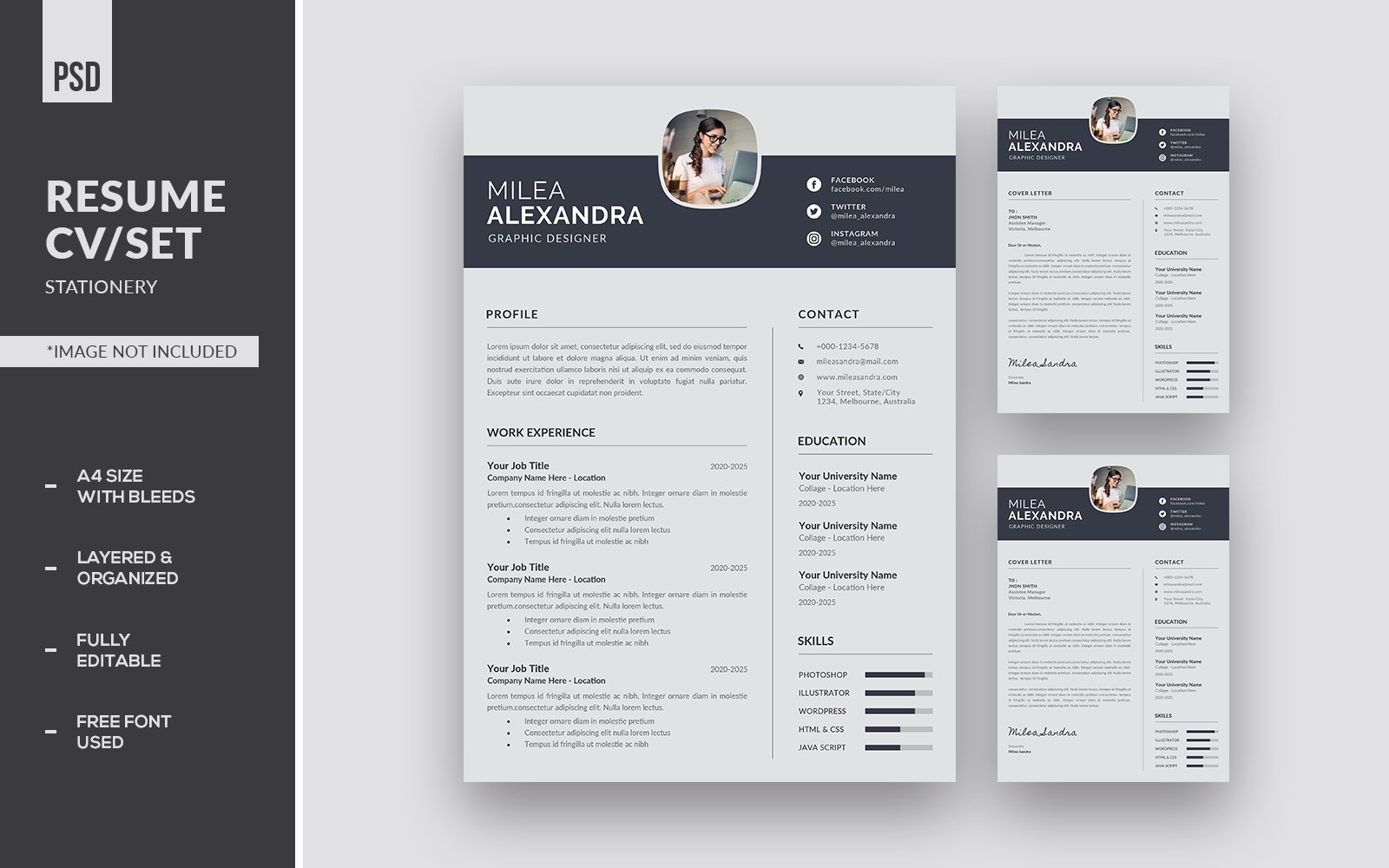 Minimalist Resume CV/Set Corporate Identity Template