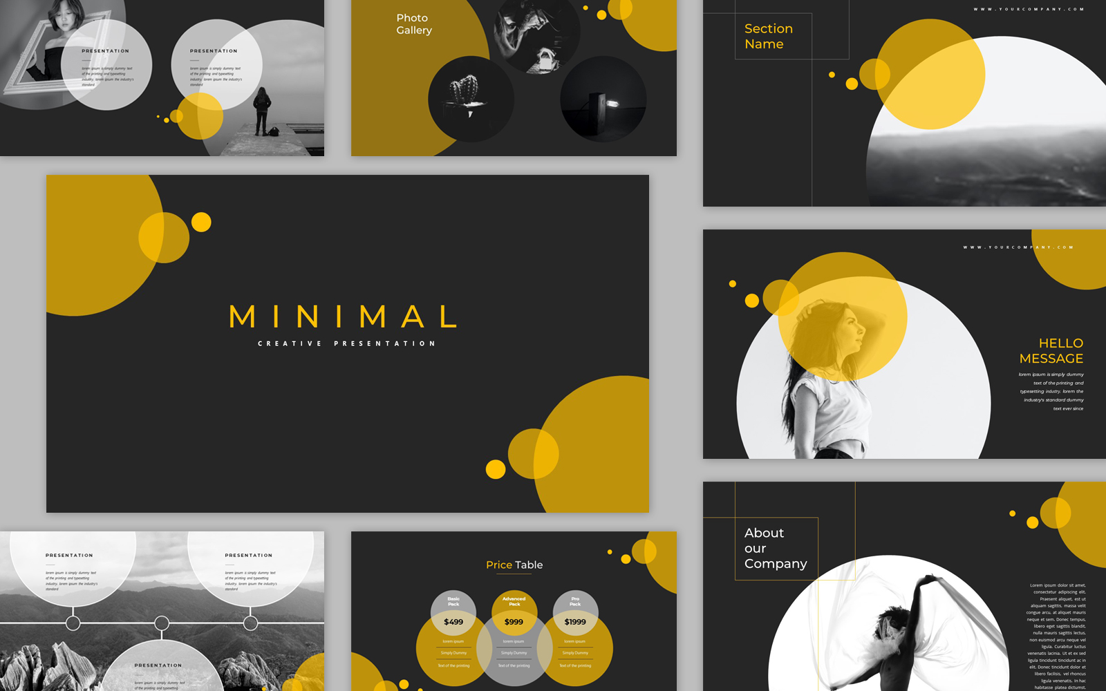 Black and Yellow Minimal Creative Presentation PowerPoint Template for Business