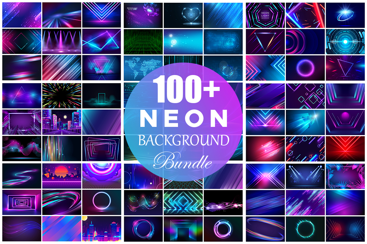 Neon Background Bundle, Abstract Glowing Neon Background Collection, Web Background