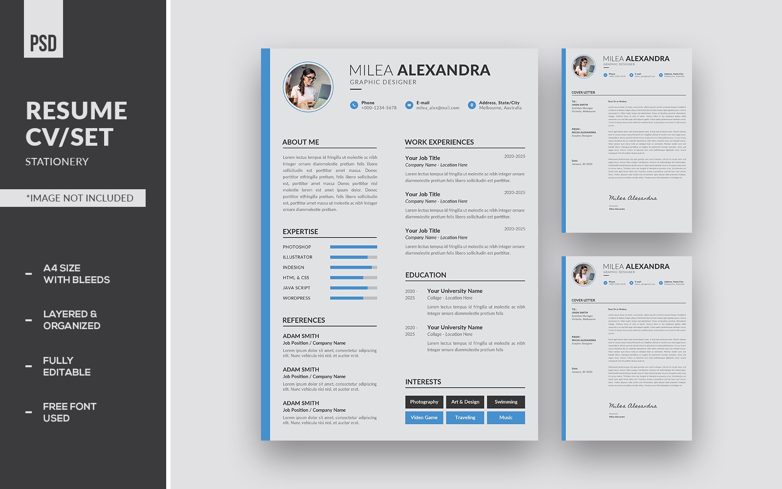 Minimalist Clean Resume CV/Set Corporate Identity Template