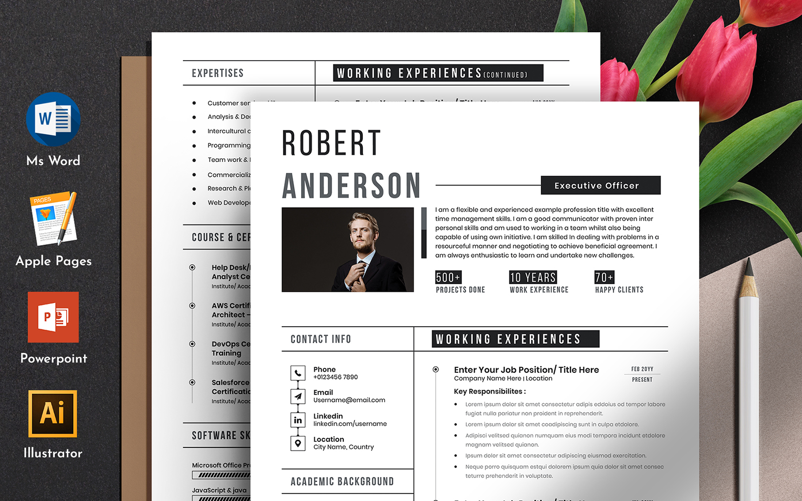 Clean & Professional Editable Resume Cv Template With MS Word Apple Pages Format