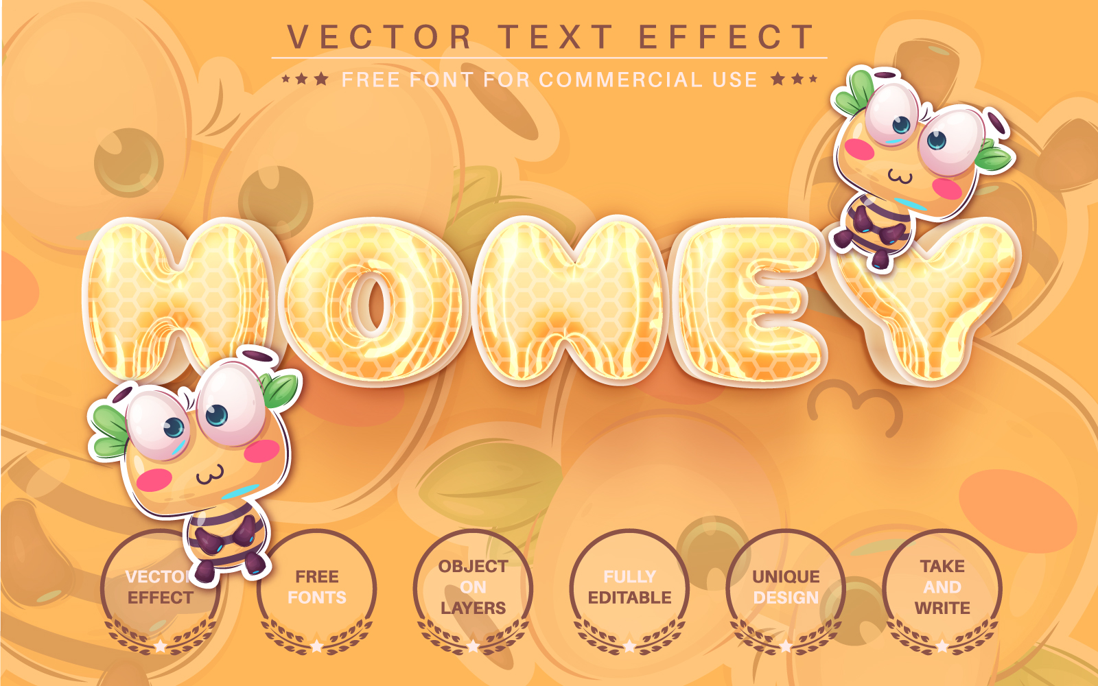 3D Honey -  Editable Text Effect, Font Style, Graphics Illustration