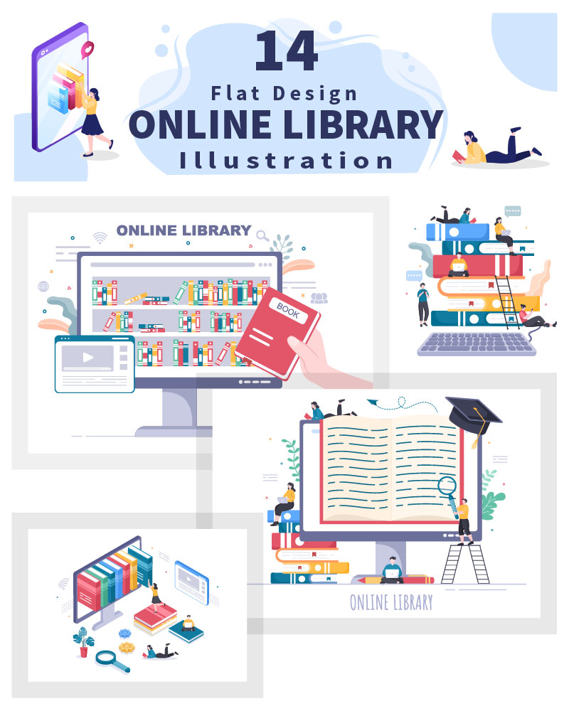 14 Online Library Digital Education Illustration