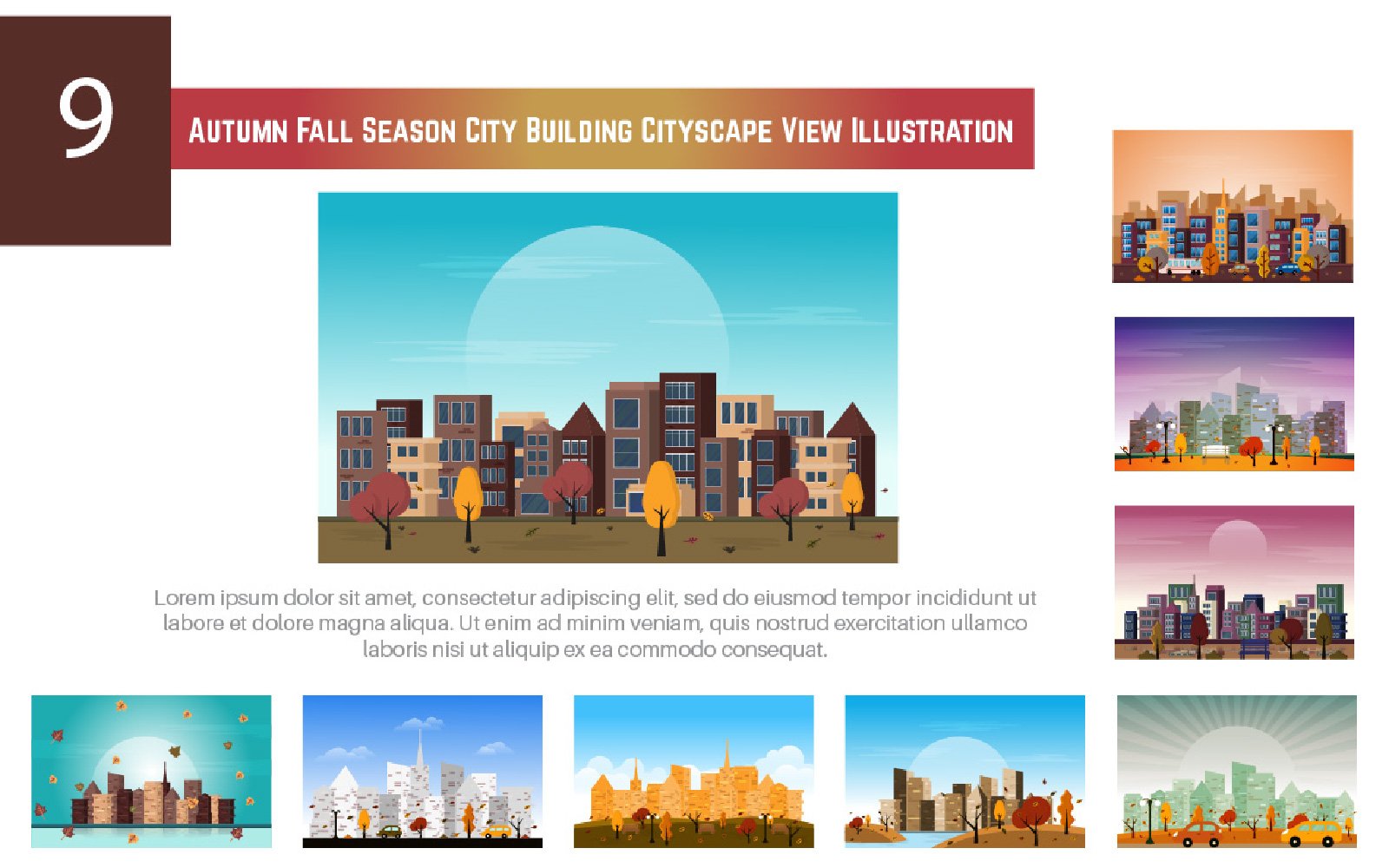 9 Autumn Fall Season City Building Cityscape View Illustration