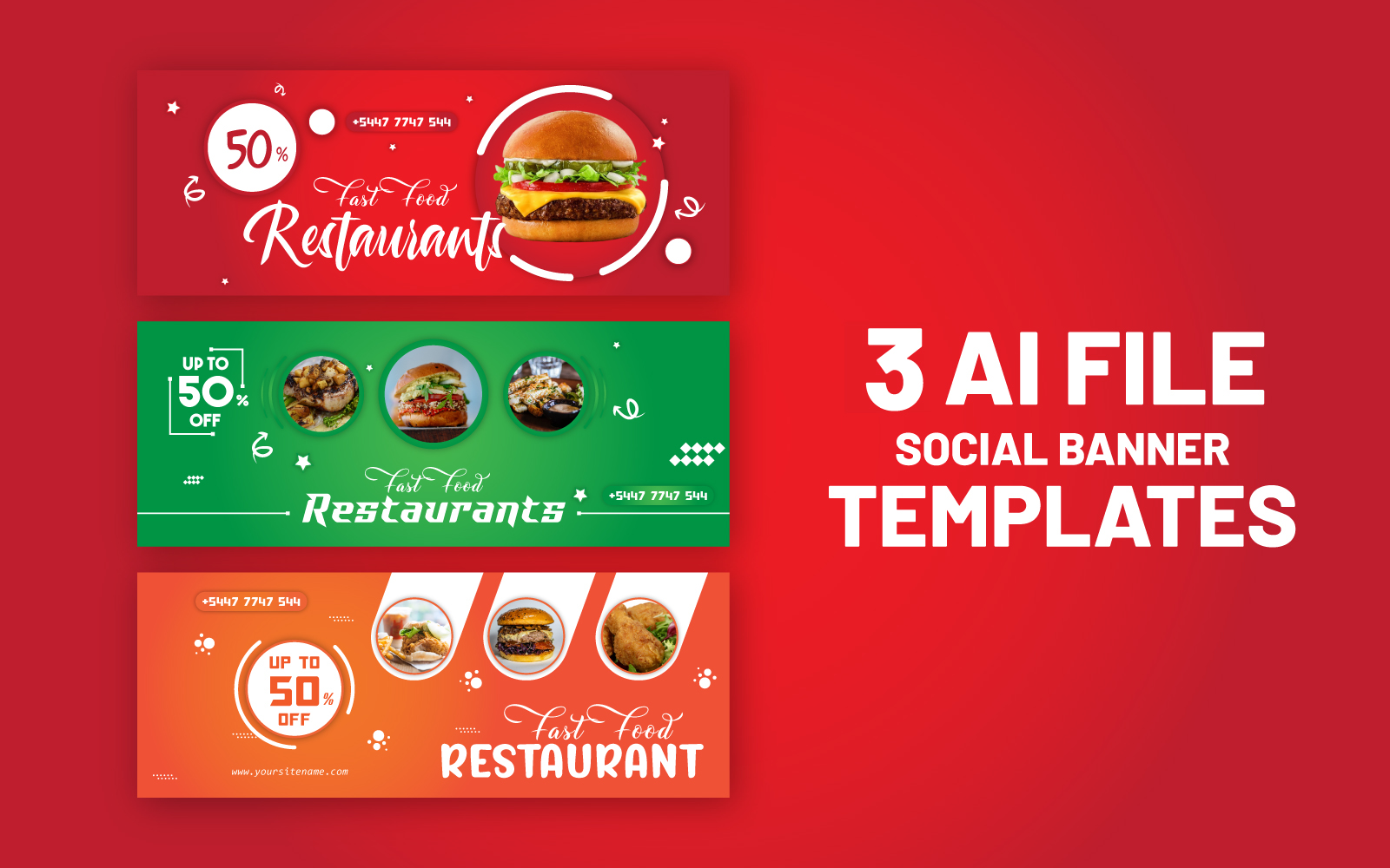 3 Food Social Media Banner Design Bundle