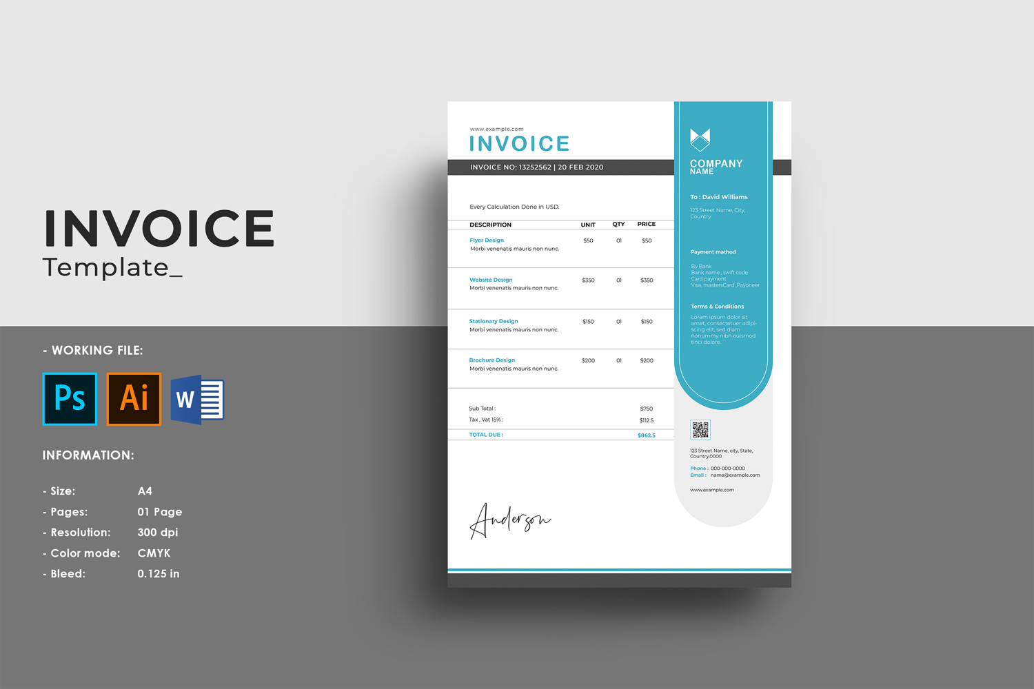 William Minimal Invoice Corporate Identity Template