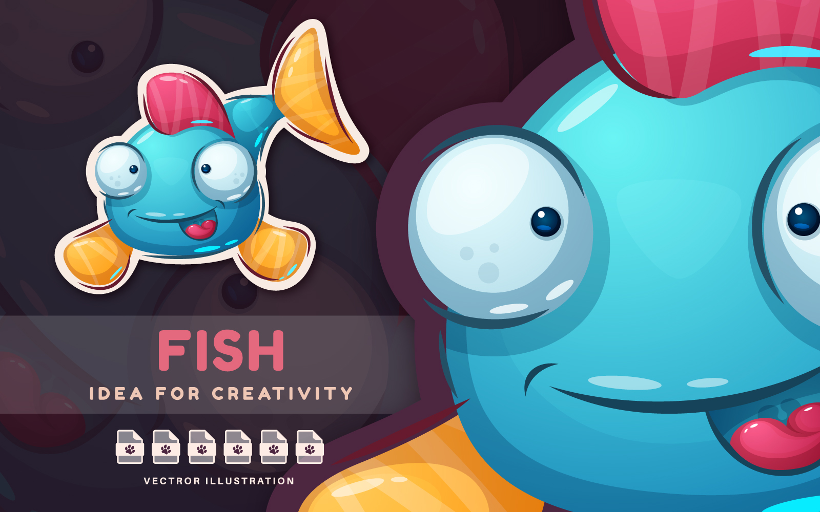 Cartoon Character Animal Fish - Cute Sticker, Graphics Illustration
