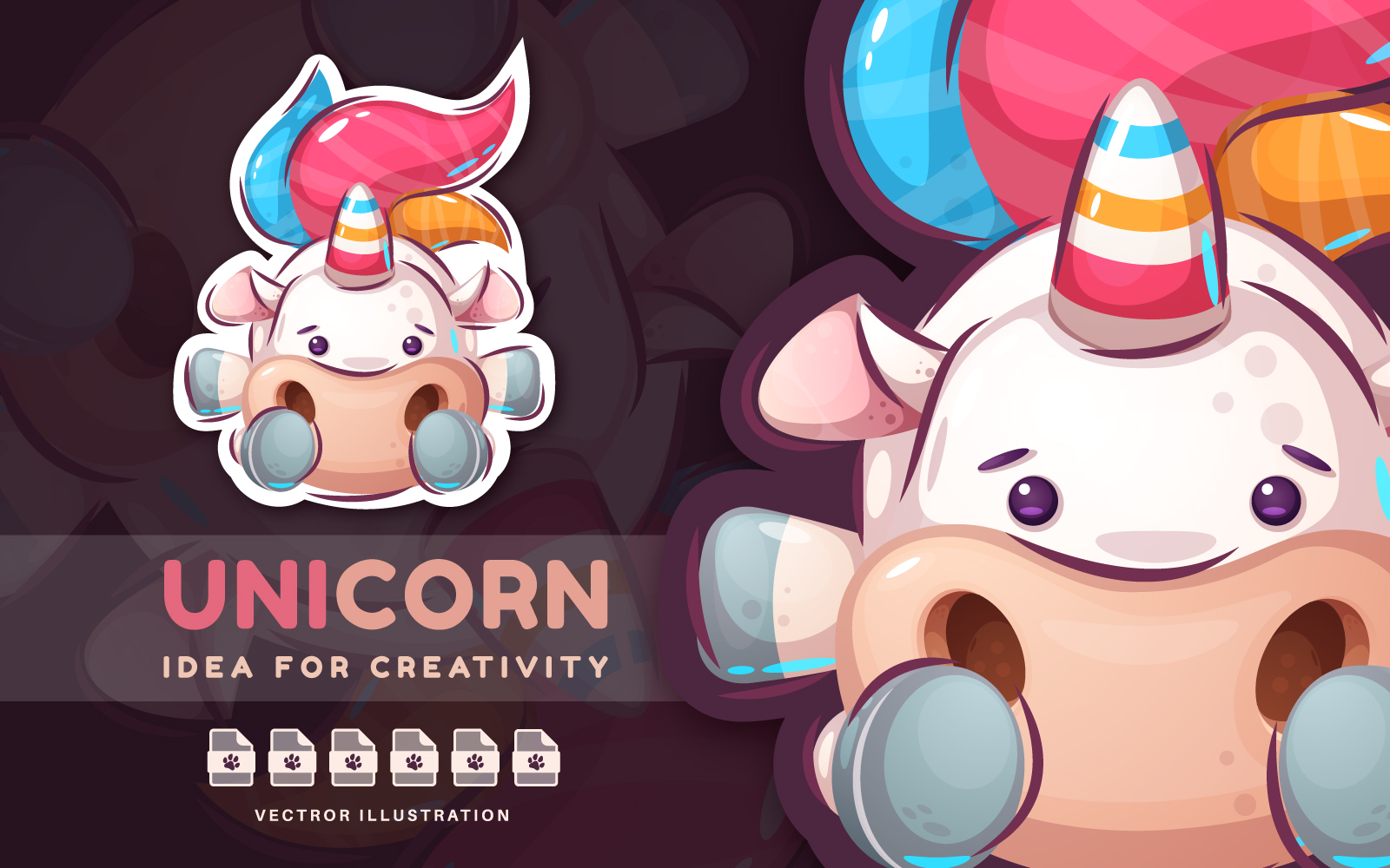 Fantasy Magic Rainbow Unicorn - Cute Sticker, Graphics Illustration