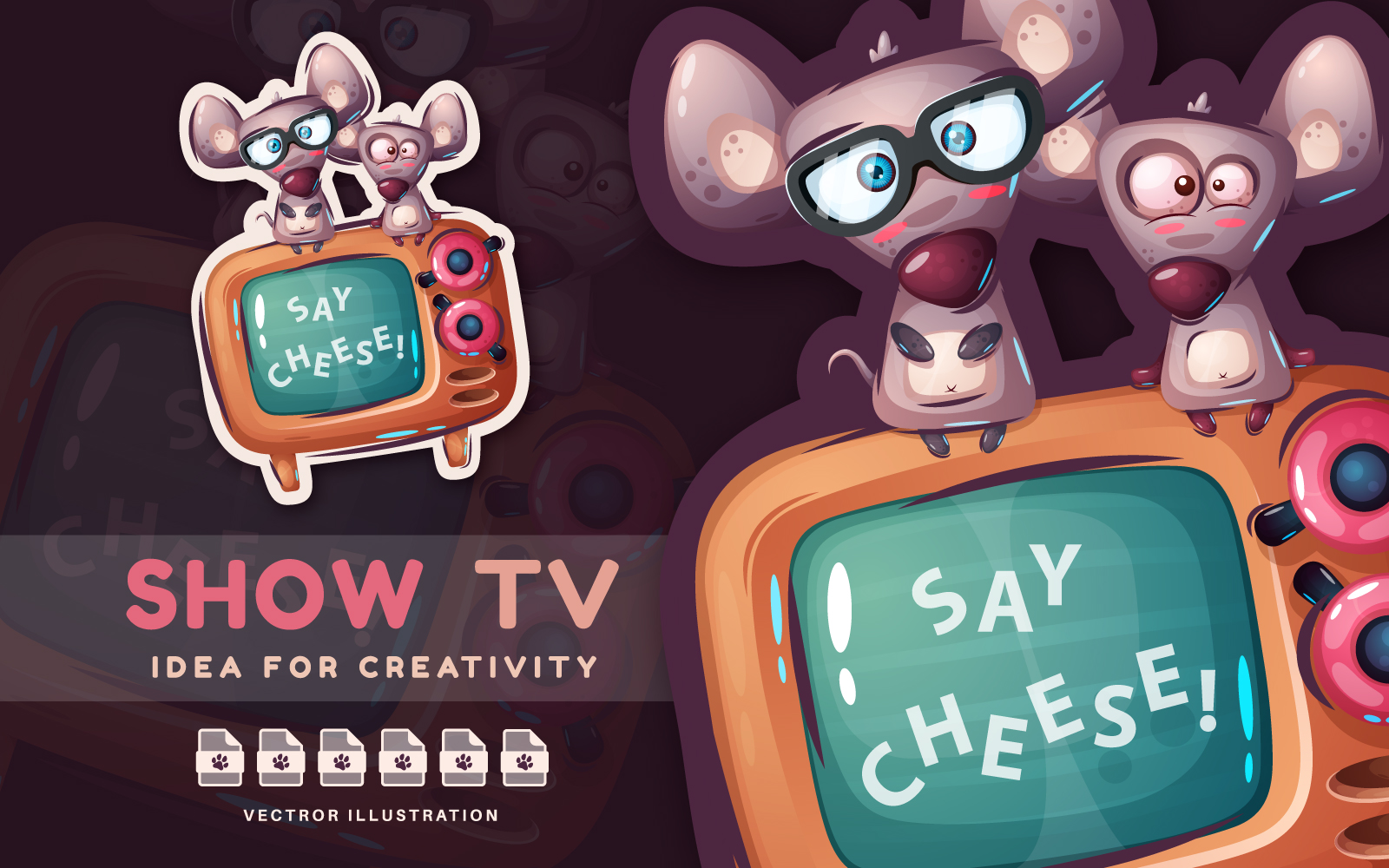 Two Cute Mice Watching The Show - Cute Sticker, Graphics Illustration