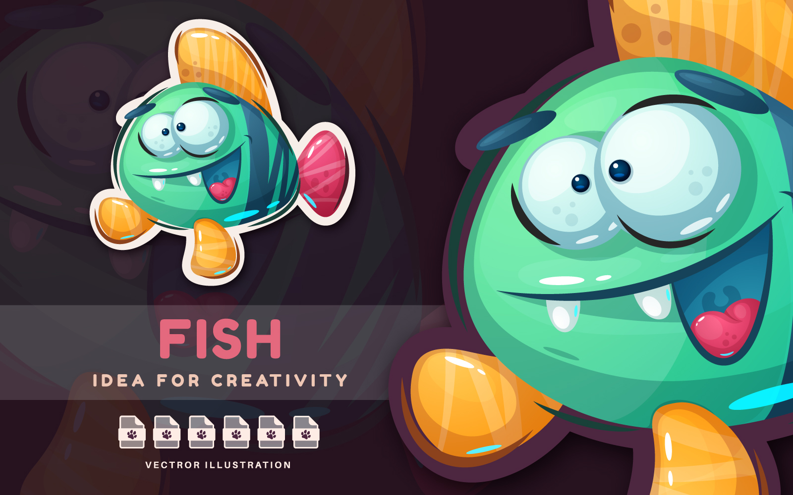 Crazy Fish Welcomes You - Cute Sticker, Graphics Illustration