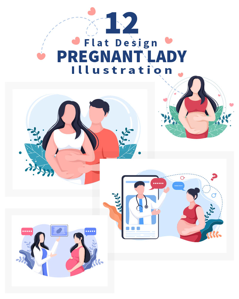 12 Pregnant Lady Background Vector Illustration