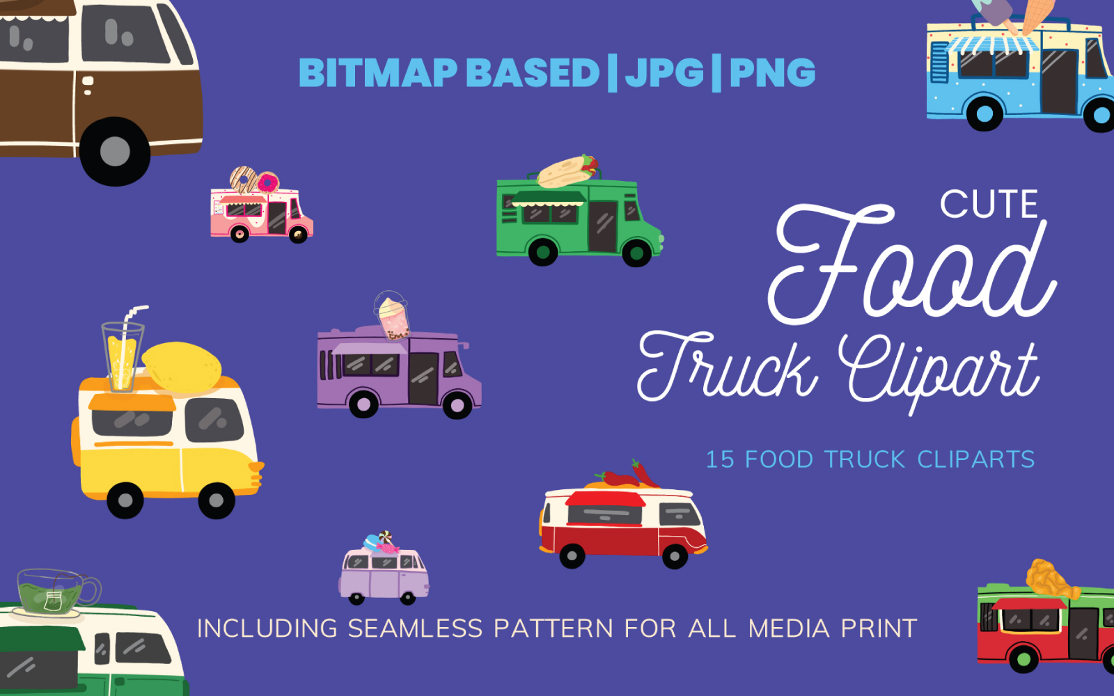 Food Truck 15 Clipart Illustration Plus Seamless Pattern
