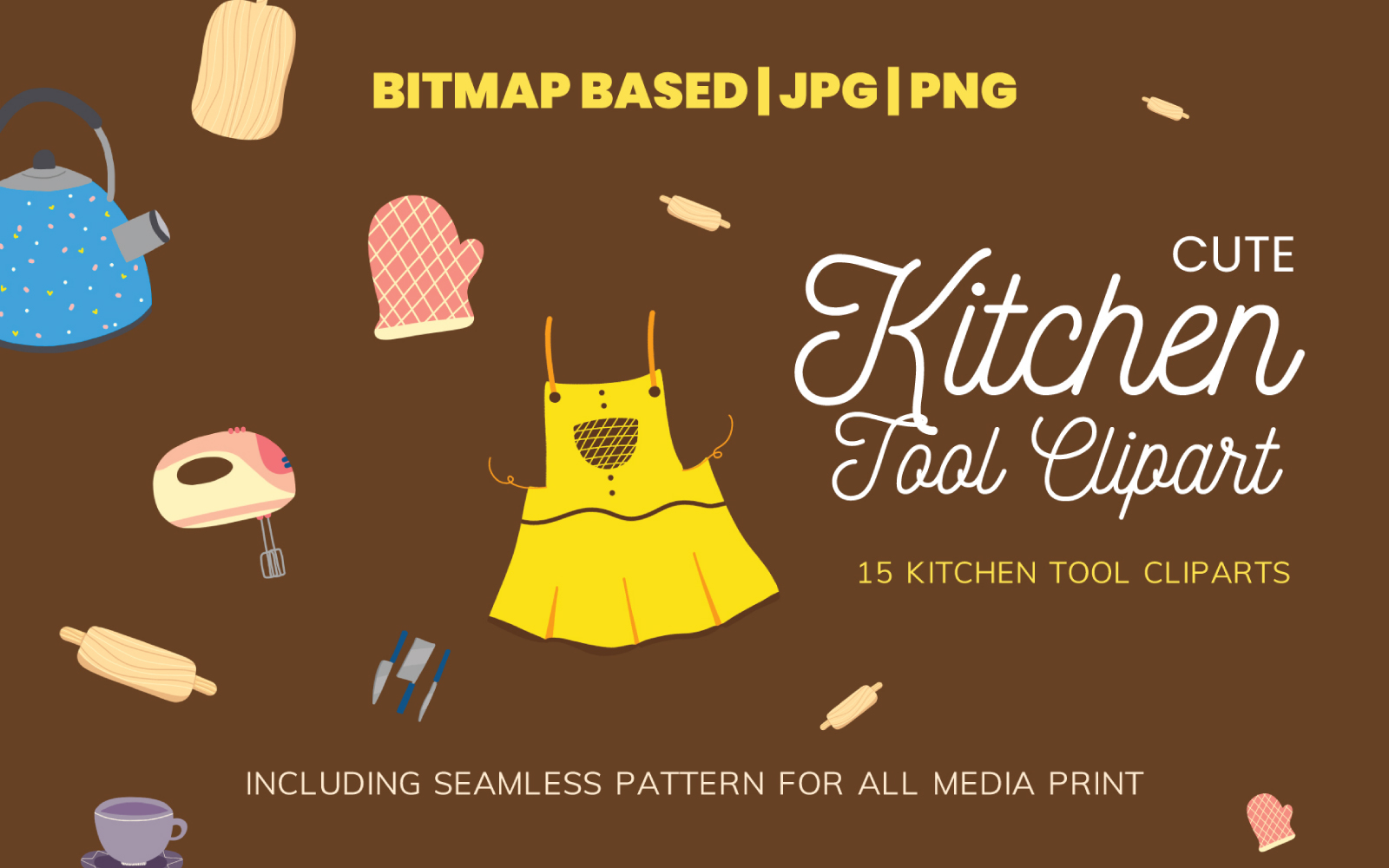 Kitchen Tool 14 Clipart Illustration Plus Seamless Pattern