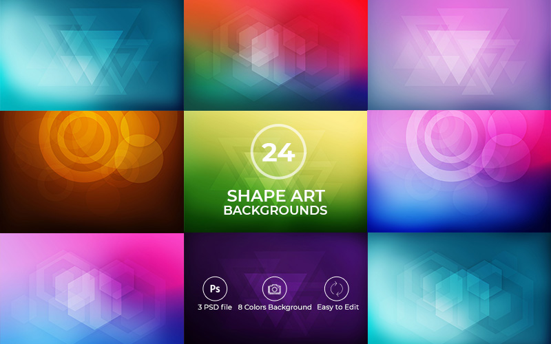 24 Shapes Art Background - with 3 PSD and 8 Color Background