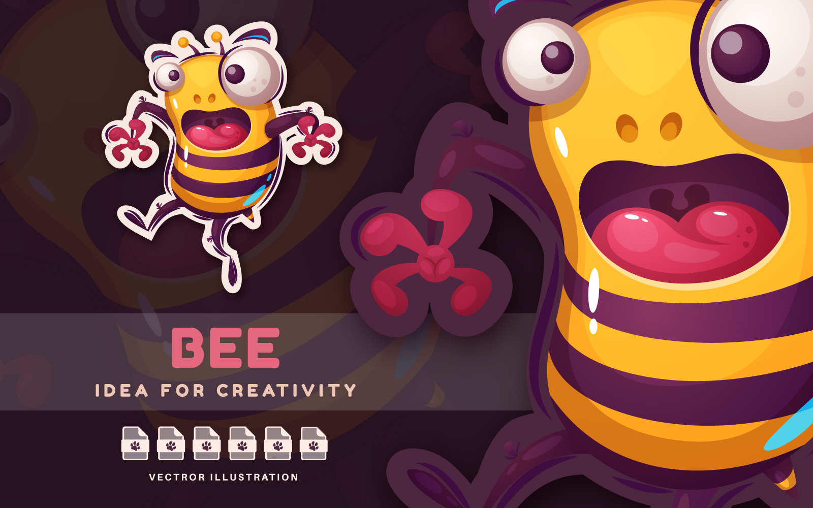 Cartoon Character Crazy Bee - Cute Sticker, Graphics Illustration