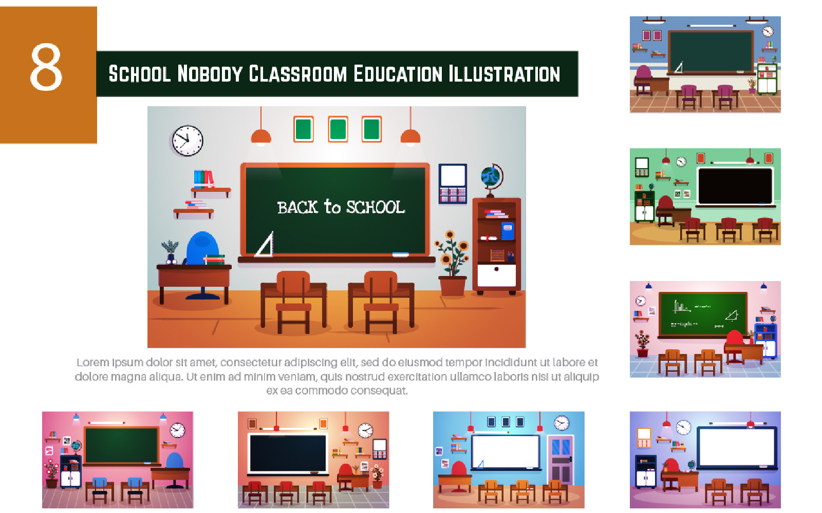 8 School Whiteboard Classroom Education Illustration