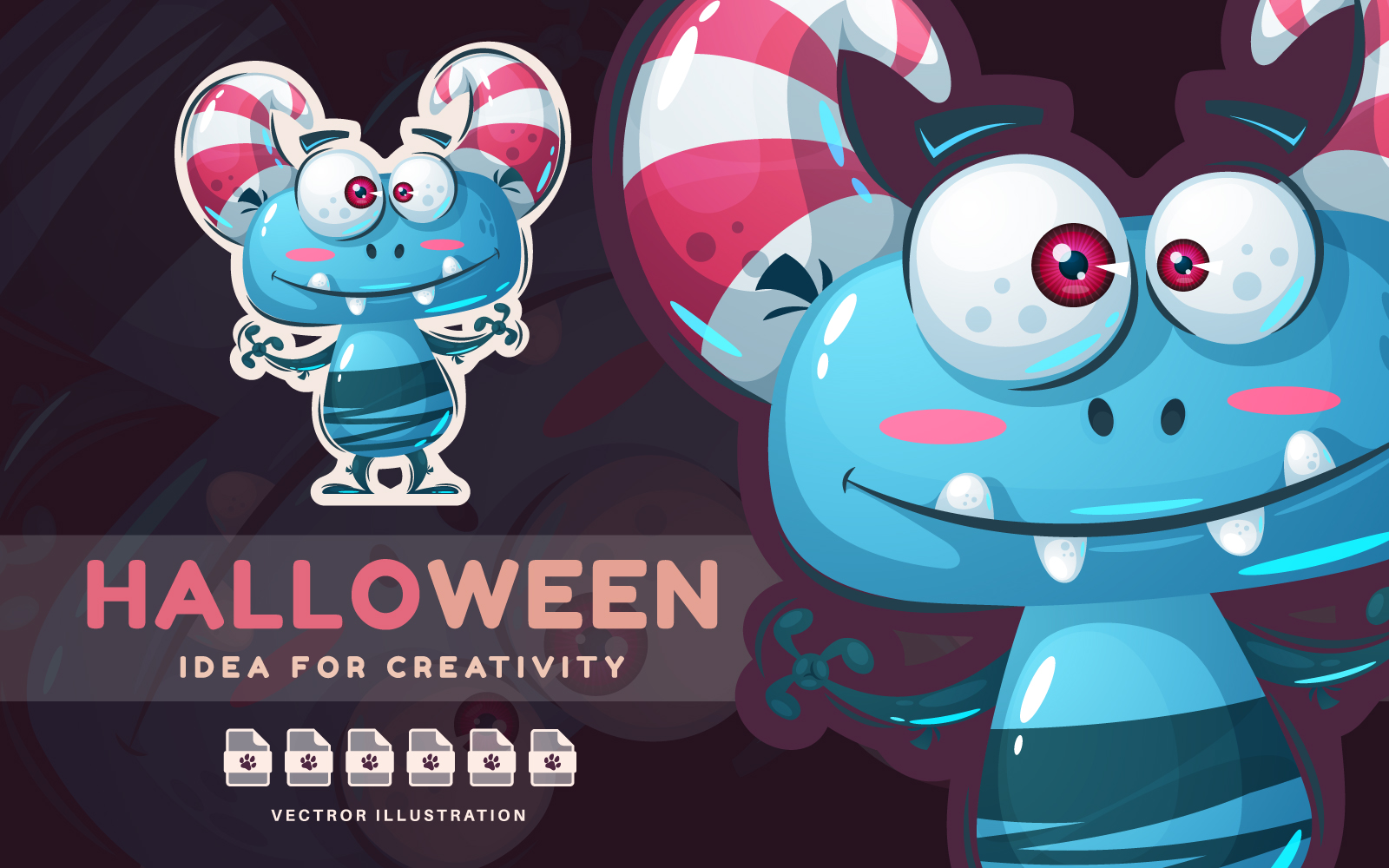 Funny Halloween Monster - Cute Sticker, Graphics Illustration