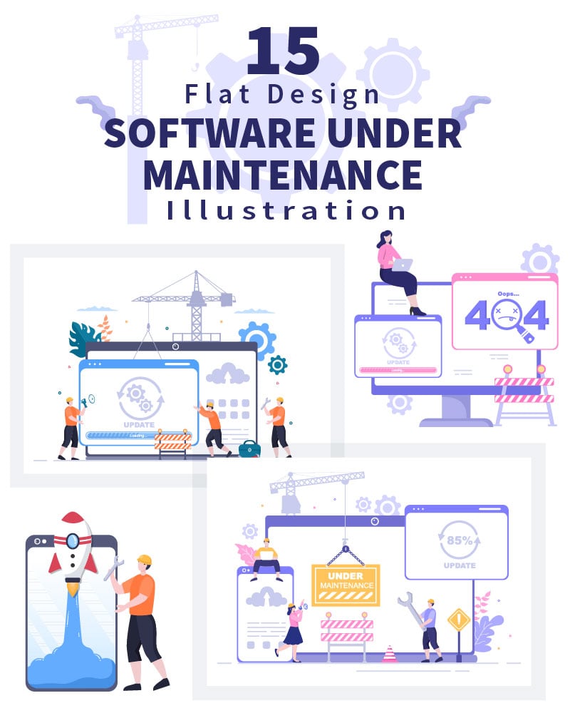 15 Software System Under Maintenance Vector Illustration