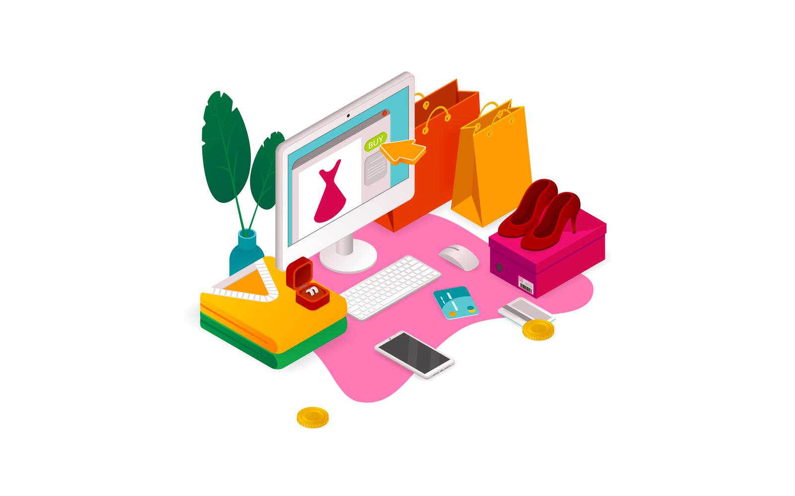 E-Commerce Mobile Shoping Isometric 4 Vector Illustration Concept