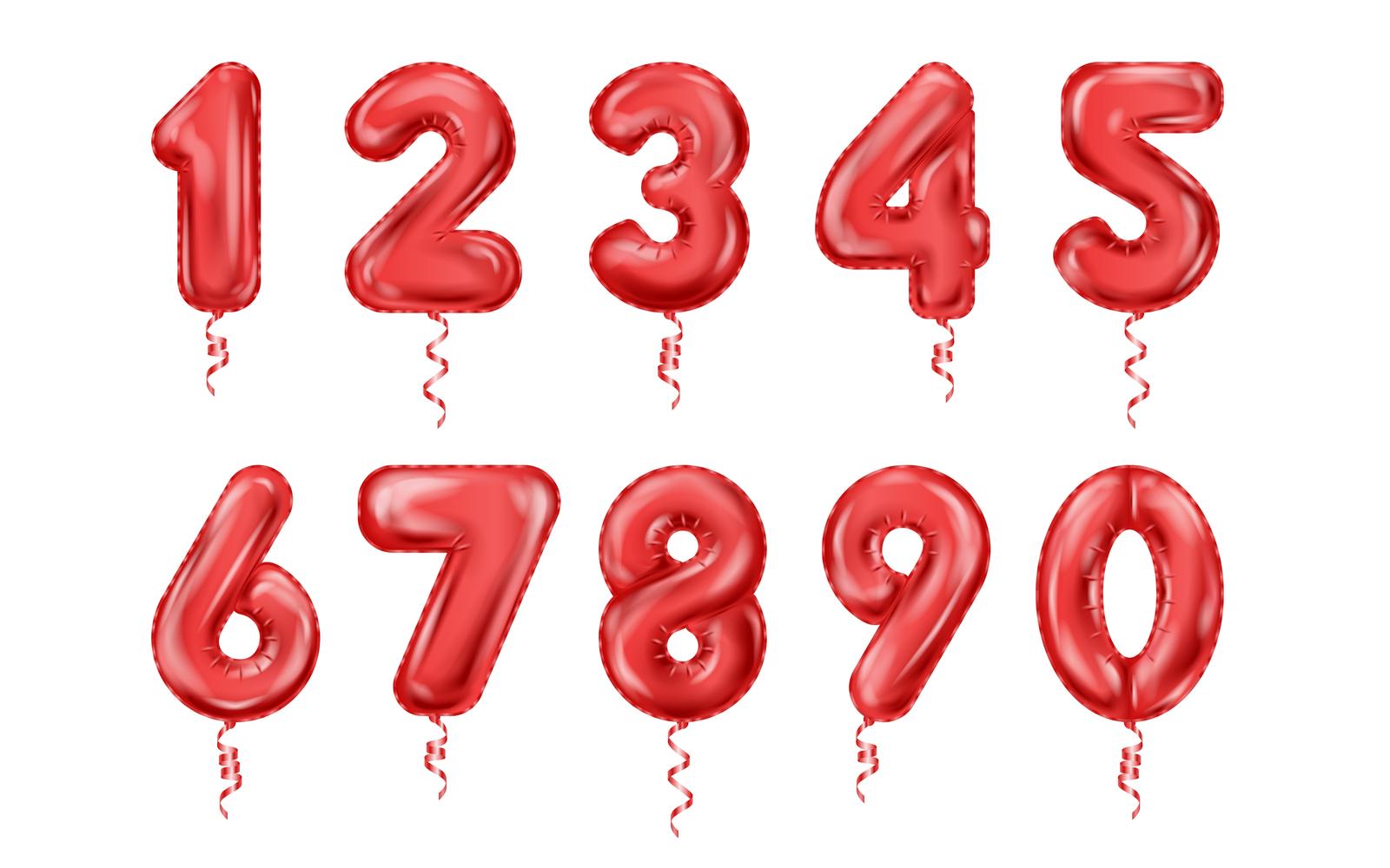 Balloon Numbers Red Realistic Set Vector Illustration Concept