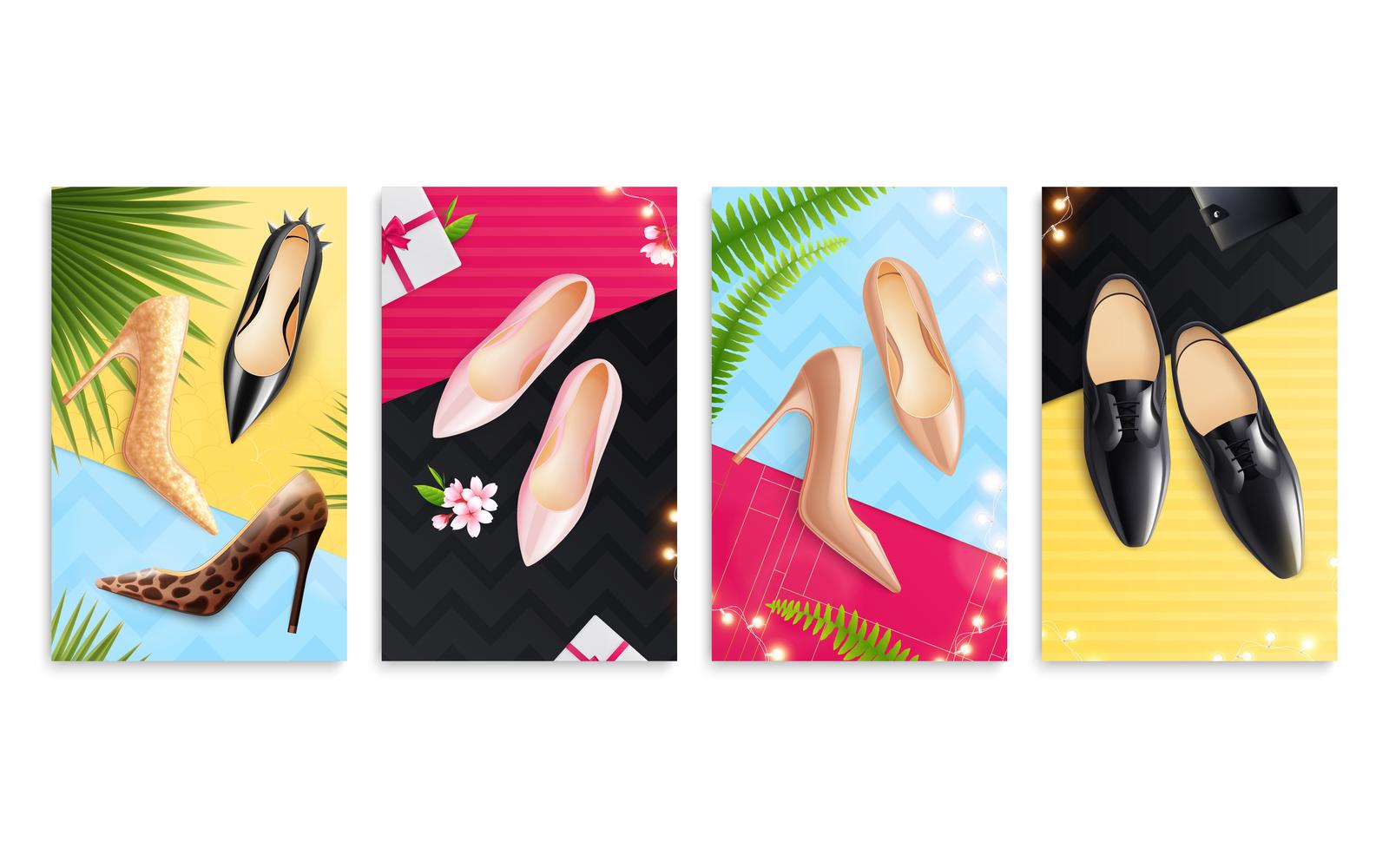 Classic Male Female Shoes Realistic Cards Vector Illustration Concept