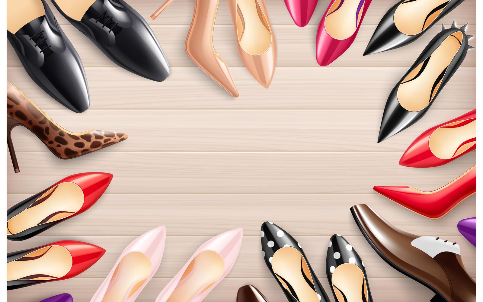 Classic Female Shoes Realistic Background Vector Illustration Concept